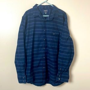 American Eagle Shirt Button Up Long Sleeve Heavy Flannel Blue White XL